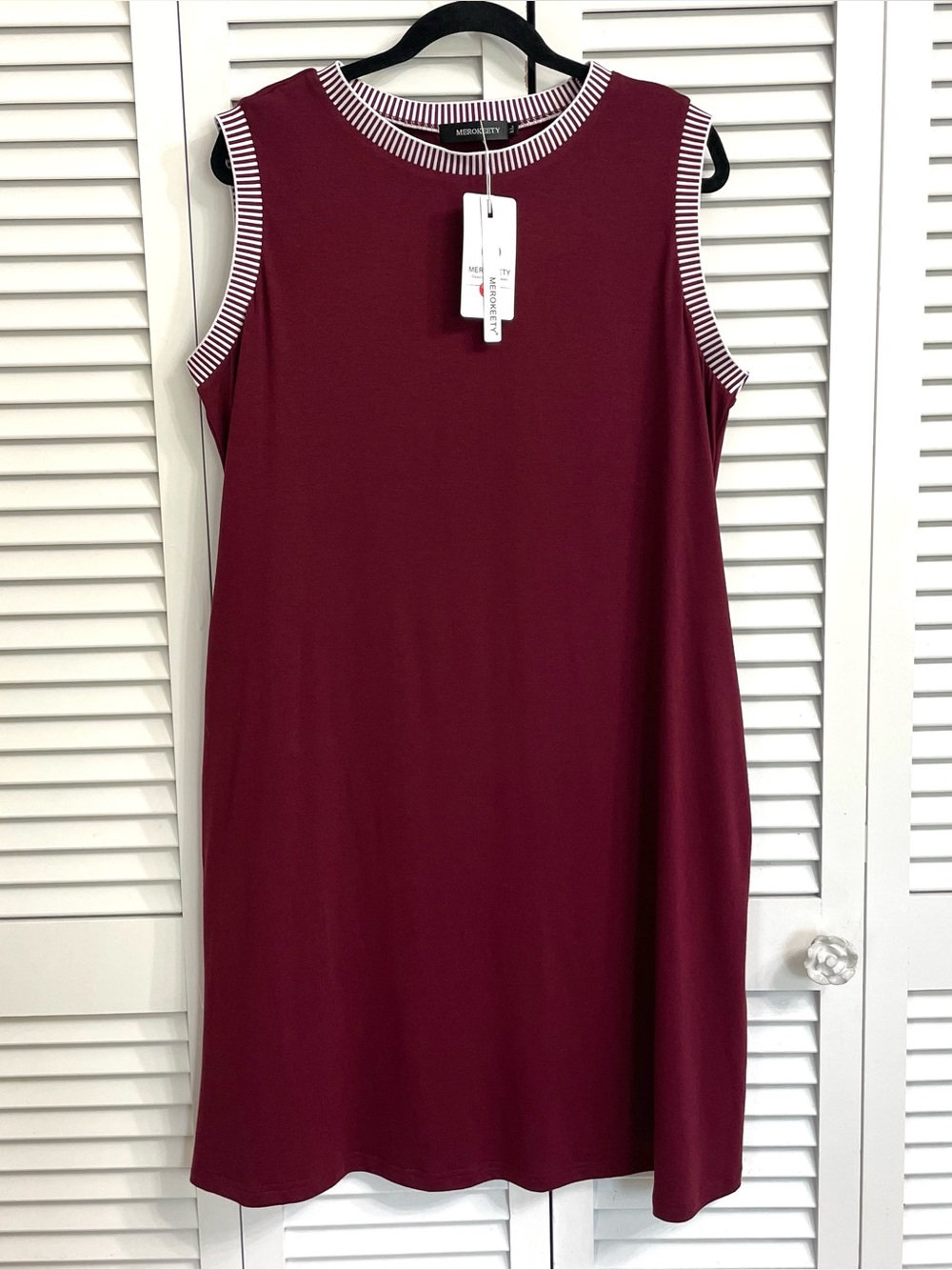 NWT Merokeety Women’s Maroon Shift Dress Pockets Sleeveless Sz XL